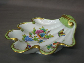A Herend Hvngary scallop shaped dish decorated butterflies 9"