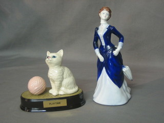 A Coalport figure Lady of Fashion together with a Beswick figure of a cat - Play Time (2)