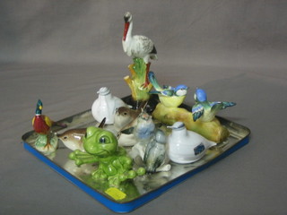 A Beswick figure of a cock pheasant 3", 3 Russian figures of seated birds, a Goebel figure of a toad and 5 other figures