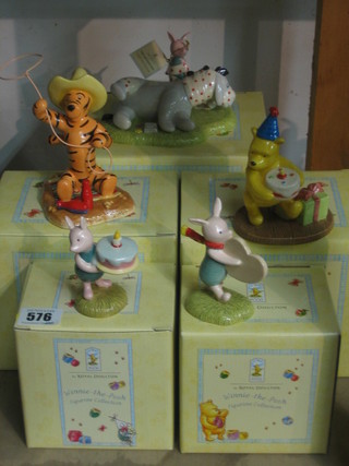 5 Royal Doulton Winnie The Pooh figures - First Aid Friends, With Love, Yee Hah Tigger, Who Cake Pooh's Cake, Present and Presents