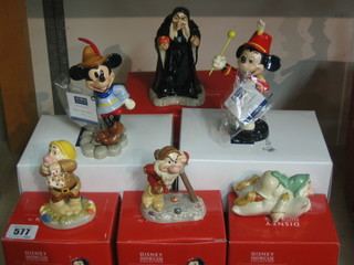 6 Various Royal Doulton Walt Disney figures - Take the Apple Dearie, Grumpy, Sleepy, Sneezy, Brave Little Tailor, Mickey Mouse Club