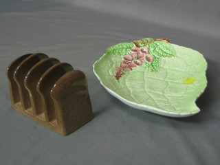 A Carltonware 5 division toast rack in the form of a loaf of bread 4 1/2", together with a Carltonware leaf shaped dish 9"