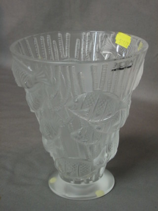 A 20th Century Lalique trumpet shaped vase decorated fish 7"