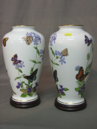 A pair of Franklyn Mint porcelain vases - The Meadow Butterflies by John Wilkinson 11"