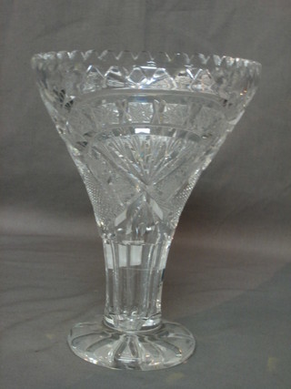 A cut glass trumpet shaped vase 9 1/2"