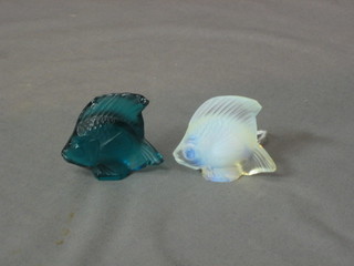 A Lalique clear glass figure of a carp 2" (slight chip together with a ditto green glass figure of a carp (slight chip)
