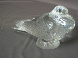 A Lalique glass  figure of a seated pigeon, the base marked Lalique France 8"
