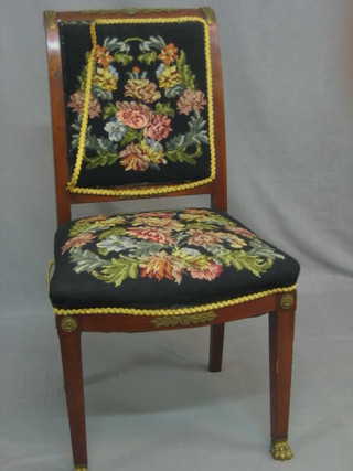 A 19th Century French mahogany salon chair with gilt metal mounts, Berlin wool work seat and back