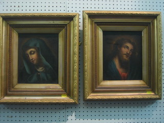 A pair of 18th/19th Century Continental oil paintings on canvas "Christ and The Virgin Mary" 9" x 8"