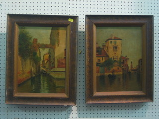 E A Frimage, pair of oil paintings on canvas "Venetian Scenes" 14" x 10"