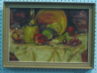 Sibell, impressionist oil on board, still life study "Fruit" 10" x 15"