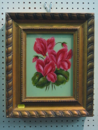 Oil painting on "glass panel" "Floral Study" 9" x 6 1/2"