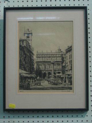 F Dodd, etching "Verona" 10" x 8"