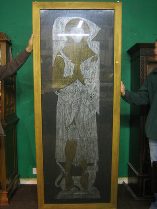 A large full length brass rubbing of a Knight 81" x 28"