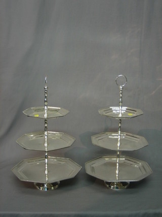 A pair of octagonal silver plated 3 tier cake stands