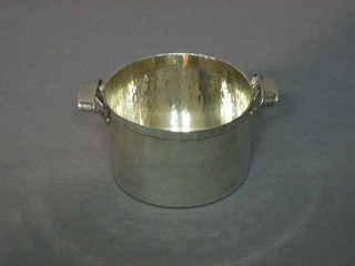 A modern planished silver twin handled pail, marked 800 2 ozs