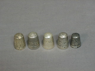 5 various silver thimbles