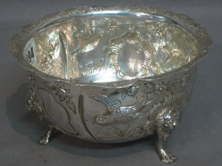 A embossed Sterling silver bowl decorated birds, 10 ozs