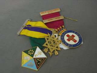 A Rose Croix Centenary gilt metal and enamel jewel, an Allied Masonic degree jewel and an Order of the Sacred Monitor jewel