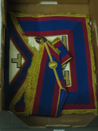 A quantity of Masonic regalia comprising a Mark Master Mason London Grand Rank apron, collar and collar jewel and a Royal Ark apron, collar, collar jewel and collarette