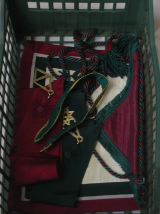 A quantity of Royal Order of Scotland regalia comprising apron, 2 sashes, garter and star