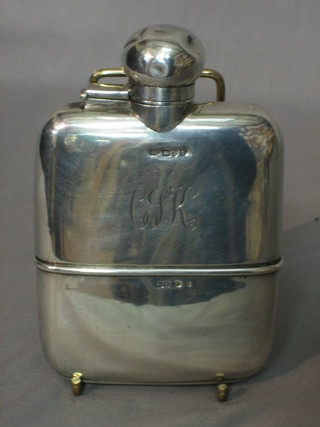 A silver hip flask with detachable cup Birmingham 1927 7 ozs