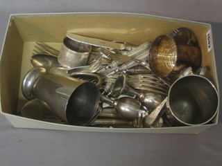 3 silver plated christening tankards and a small collection of flatware