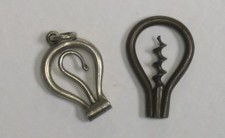 A miniature silver button hook together with a miniature gun metal perfume bottle cork screw (2)