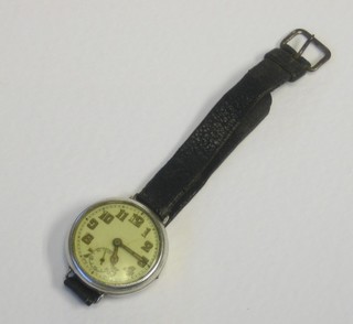 An early Rolex style wristwatch with enamelled dial, Arabic numerals and subsidiary second hand, marked Swiss Made, contained in a silver case marked 925 GS160 (button f)