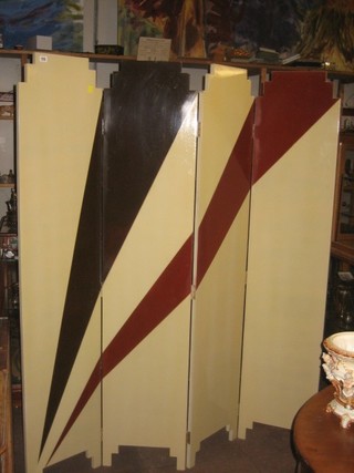 An Art Deco painted 4 fold dressing screen