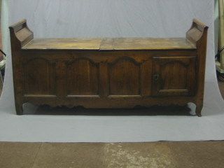 An elm dough bin/coffer, constructed from old timber, raised on bracket feet 69"