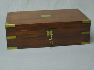 A Victorian mahogany and brass banded writing slope with hinged lid 18"