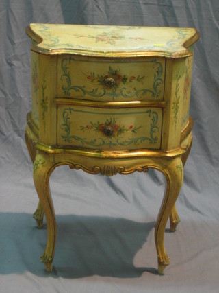 A Continental painted chest of serpentine outline fitted 2 drawers, raised on cabriole supports 18"