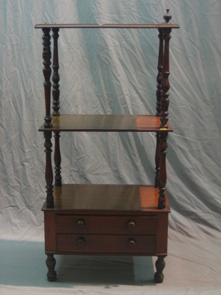 A Victorian mahogany 3 tier what-not, the base fitted 2 drawers, raised on turned supports 21"
