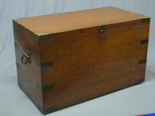 A 19th Century camphor military trunk with hinged lid and iron drop handles with brass banding 45"