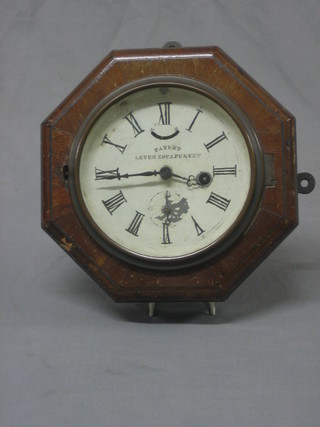 A Patent Lever escapement wall clock with 6" circular dial and Roman numerals, contained in an octagonal mahogany case