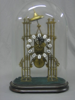 A 19th Century fusee striking skeleton clock in the form of a cathedral, complete with dome 19"