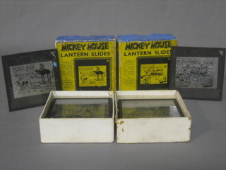 2 black and white magic lantern slide sets, Mickey Mouse slides Story K and H, boxed