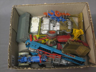 A Dinky silver wreath, a Corgi earth moving machine and various other toy cars