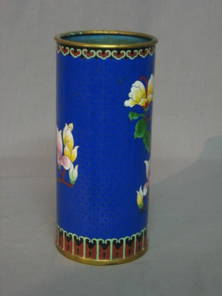 A circular blue ground cloisonne vase 8"