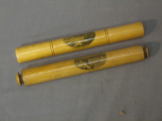 A Mocklin ware rolling pin decorated Rye together with a needle case decorated Ventnor from East