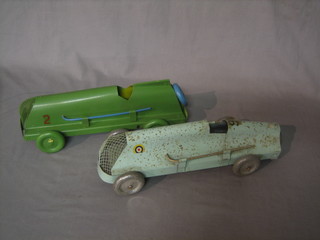 2 1930's tin plate racing cars, one clockwork, boxed (1 box lid missing)