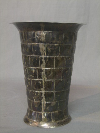 An Aztec style embossed white metal vase, the base marked Balta 300 8"
