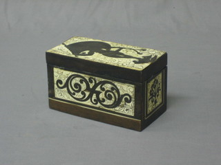 An Italian inlaid rosewood and ivory twin compartment tea caddy with hinged lid 7"