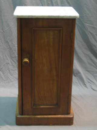 A Victorian bleached walnut pot cupboard with pink veined marble top 16"
