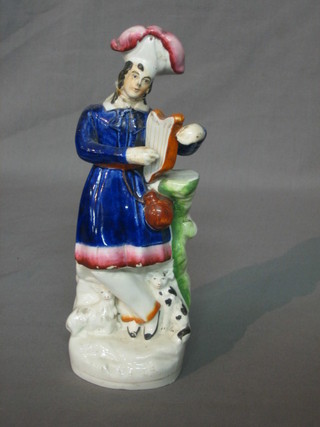 A Staffordshire figure of a standing gentleman with harp 9" (head f and r)