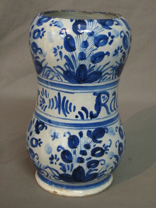 An 18th/19th Century Delft apothecaries jar,  marked Rab Freos Flor 8" (f and r)
