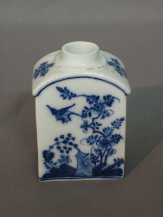 An 18th/19th Century Continental porcelain caddy with blue and white  and bird decoration 4"