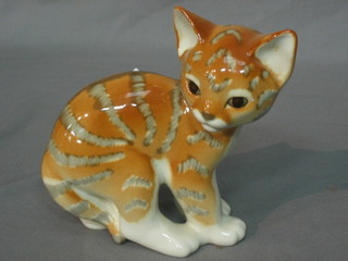 A Soviet Russian porcelain figure of a seated cat 6"