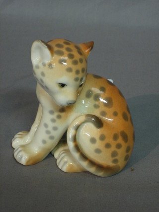 A Soviet Russian porcelain figure of a seated leopard 4"